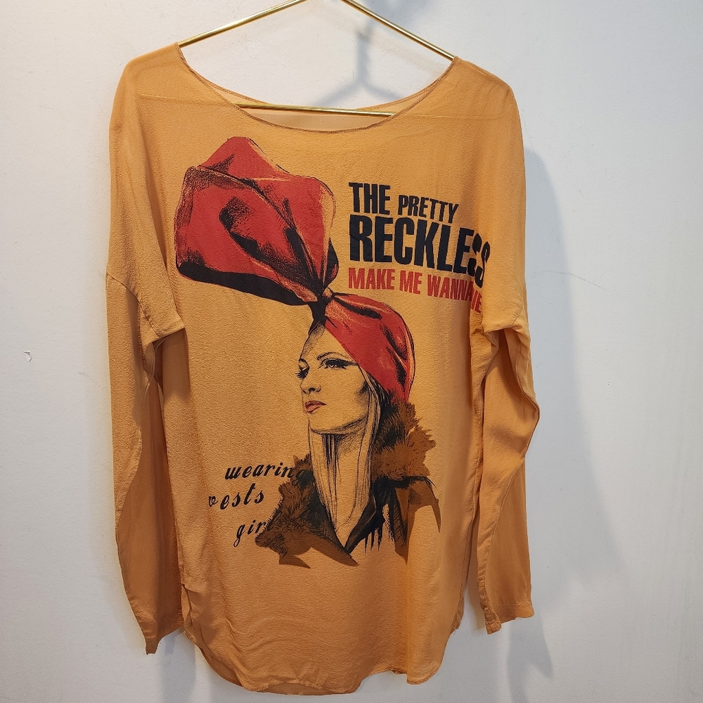 J&H Orange Graphic Long Sleeve  Top The Pretty Reckless Makes Me Wanna Die